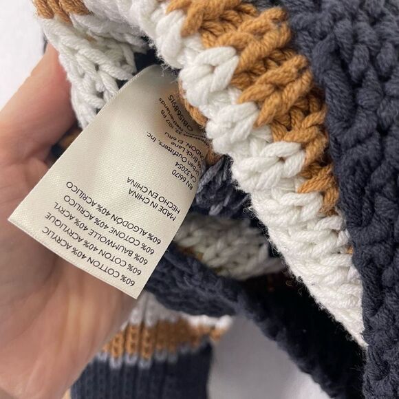 Free People Black, White, Grey & Tan Striped Knit Semi-Cropped Sweater - Picture 6 of 6